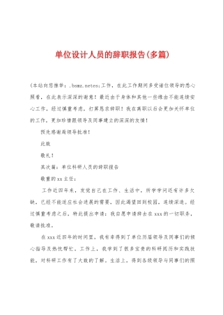 单位设计人员的辞职报告