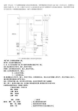 单片机8051通过74LS373与ADC0809的ABC的八路模拟量输入的巡回监测系统