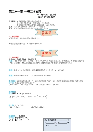 （25-26学年）人教九年级上册学案21.2.3 因式分解法（训练附答案）