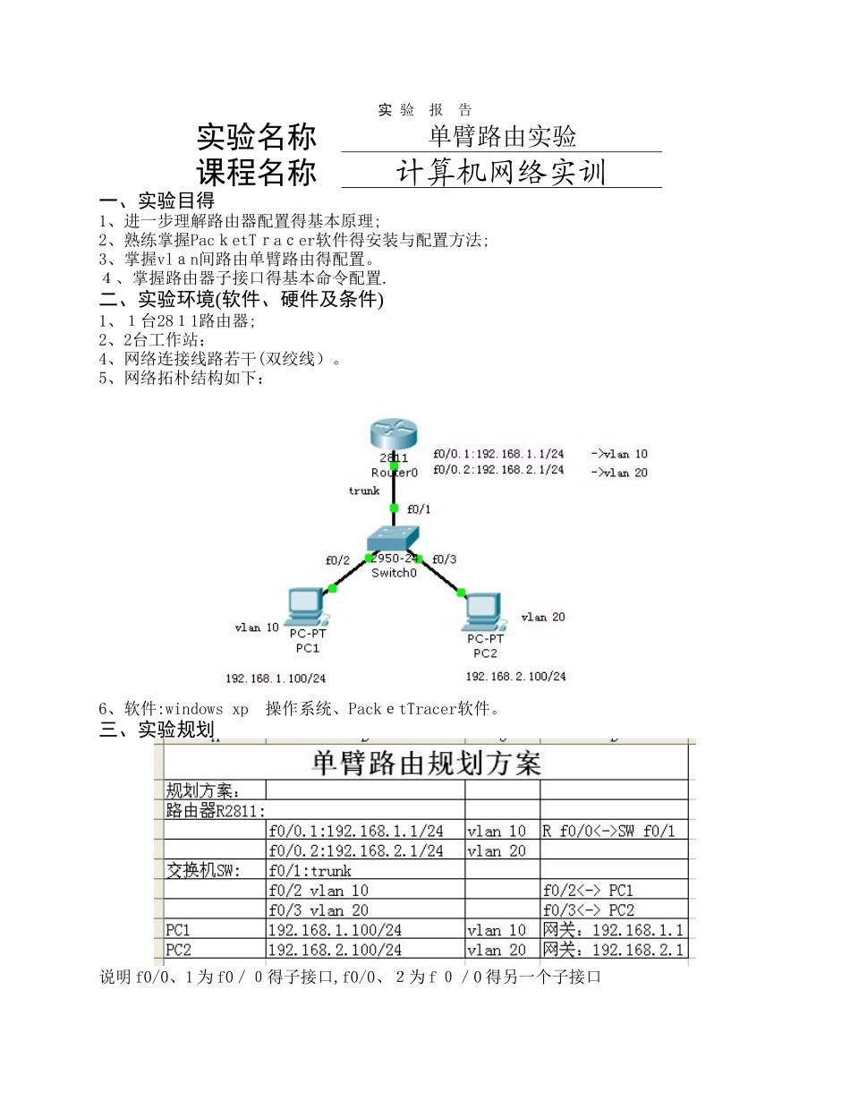 单臂路由实验报告_第1页