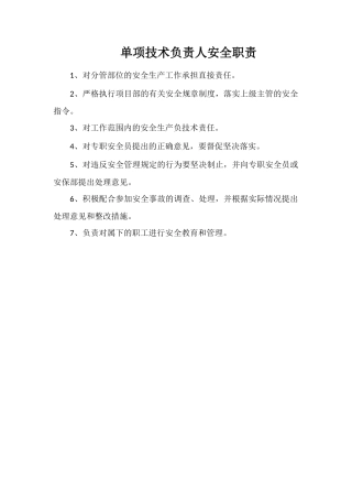 单项技术负责人安全职责