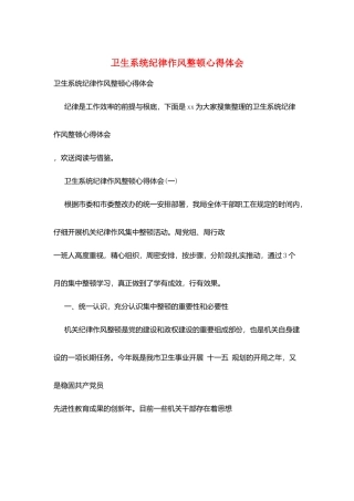 卫生系统纪律作风整顿心得体会