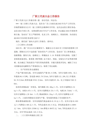 厂职工代表大会工作报告