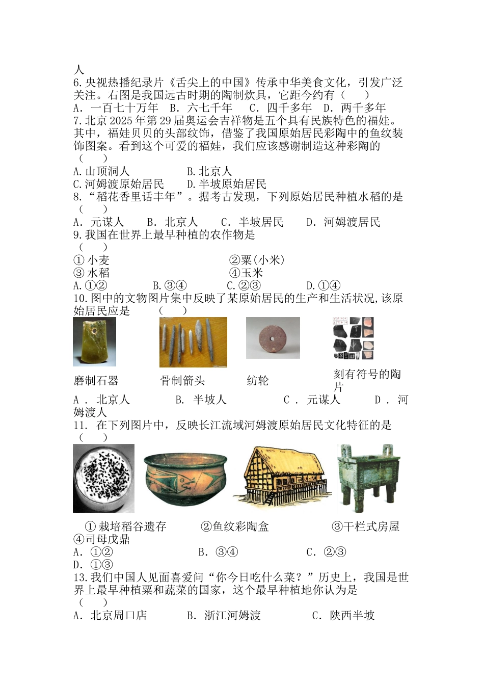 原始的农耕生活课时练习_第2页