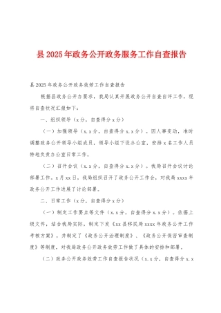 县2025年政务公开政务服务工作自查报告