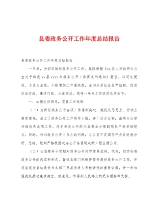县委政务公开工作年度总结报告