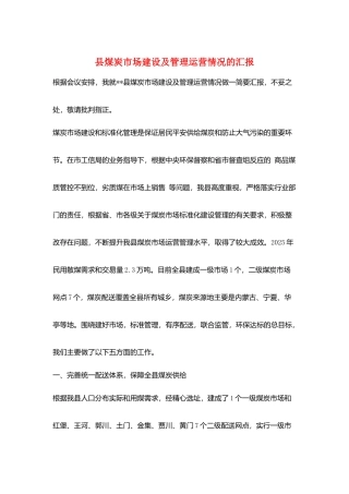 县煤炭市场建设及管理运营情况的汇报