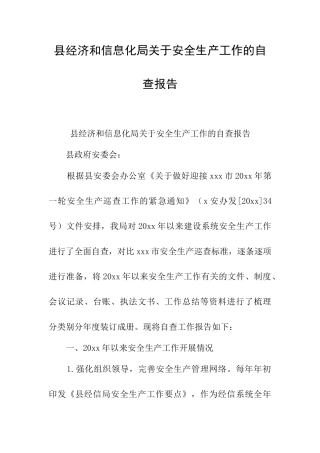 县经济和信息化局关于安全生产工作的自查报告