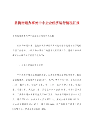 县街街道办事处中小企业经济运行情况汇报