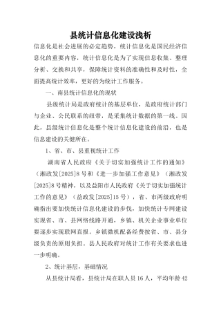 县统计信息化建设浅析