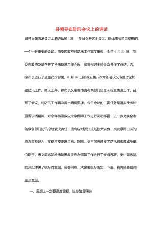 县领导在防汛会议上的讲话