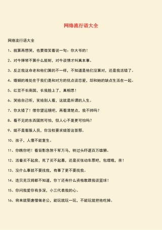 参考范文：网络流行语大全