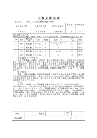 双线大桥挖孔桩技术交底记录