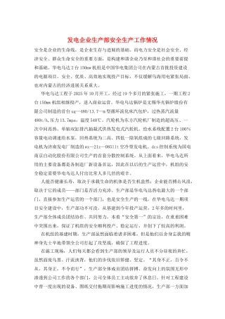 发电企业生产部安全生产工作情况