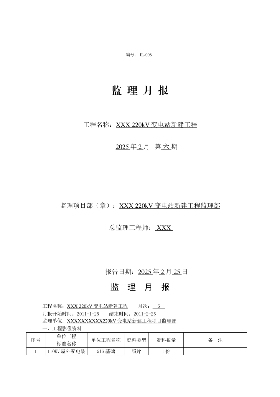 变电站新建工程监理月报_第1页