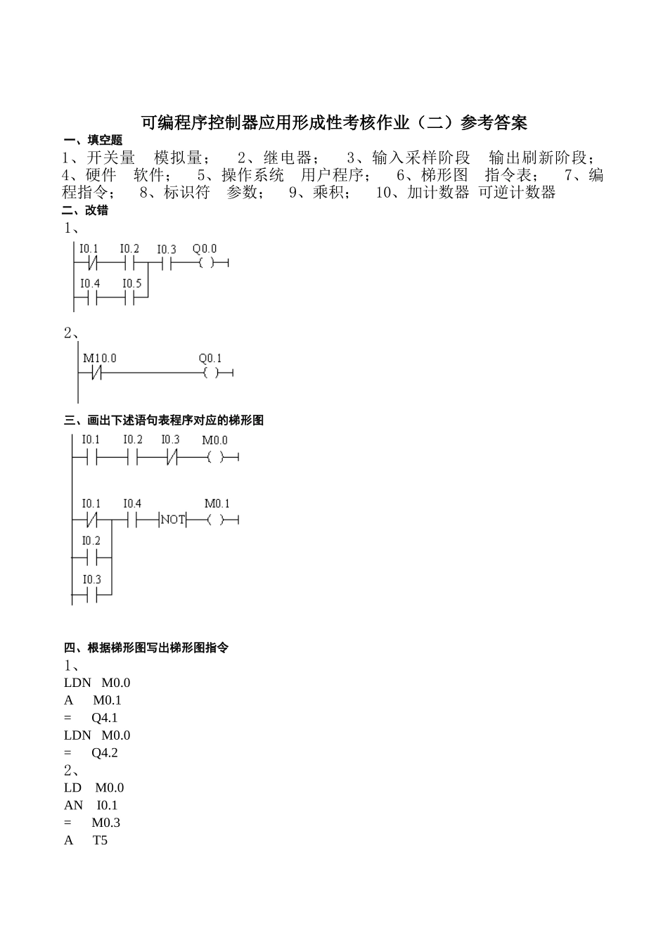 可编程控制器应用网上形成性考核作业参考答案1_第2页