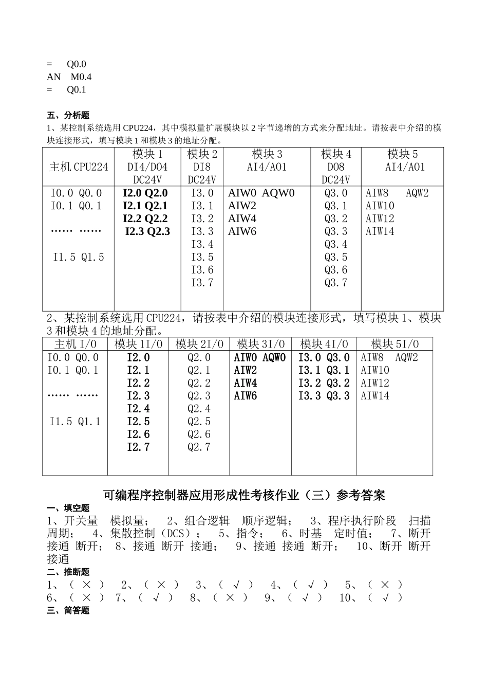 可编程控制器应用网上形成性考核作业参考答案11_第3页