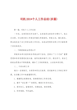 司机2025年个人工作总结