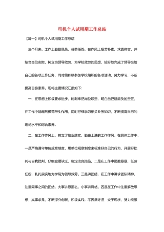 司机个人试用期工作总结
