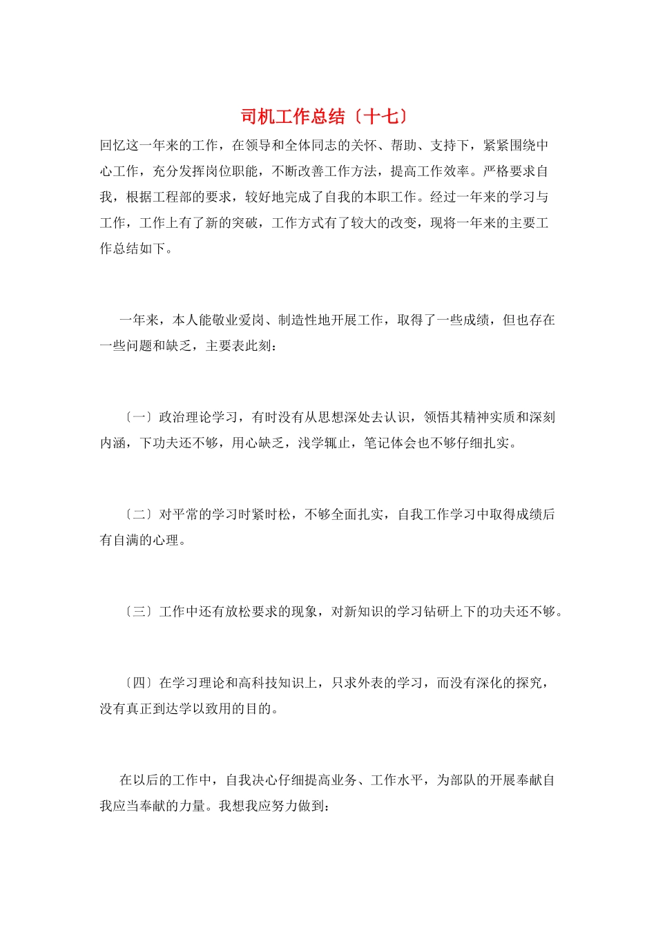 司机工作总结(十七)_第1页