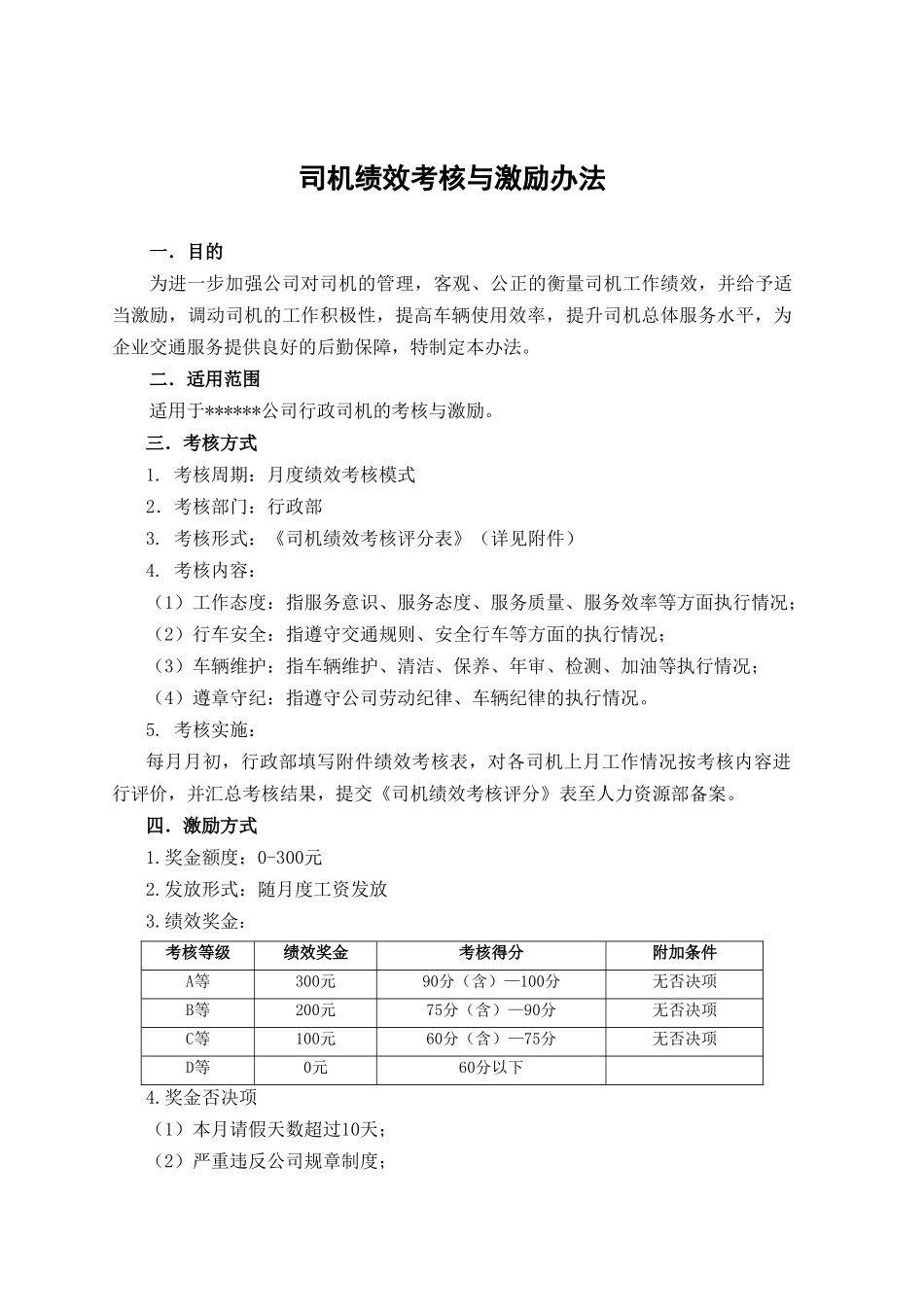 司机绩效考核与激励办法_第1页
