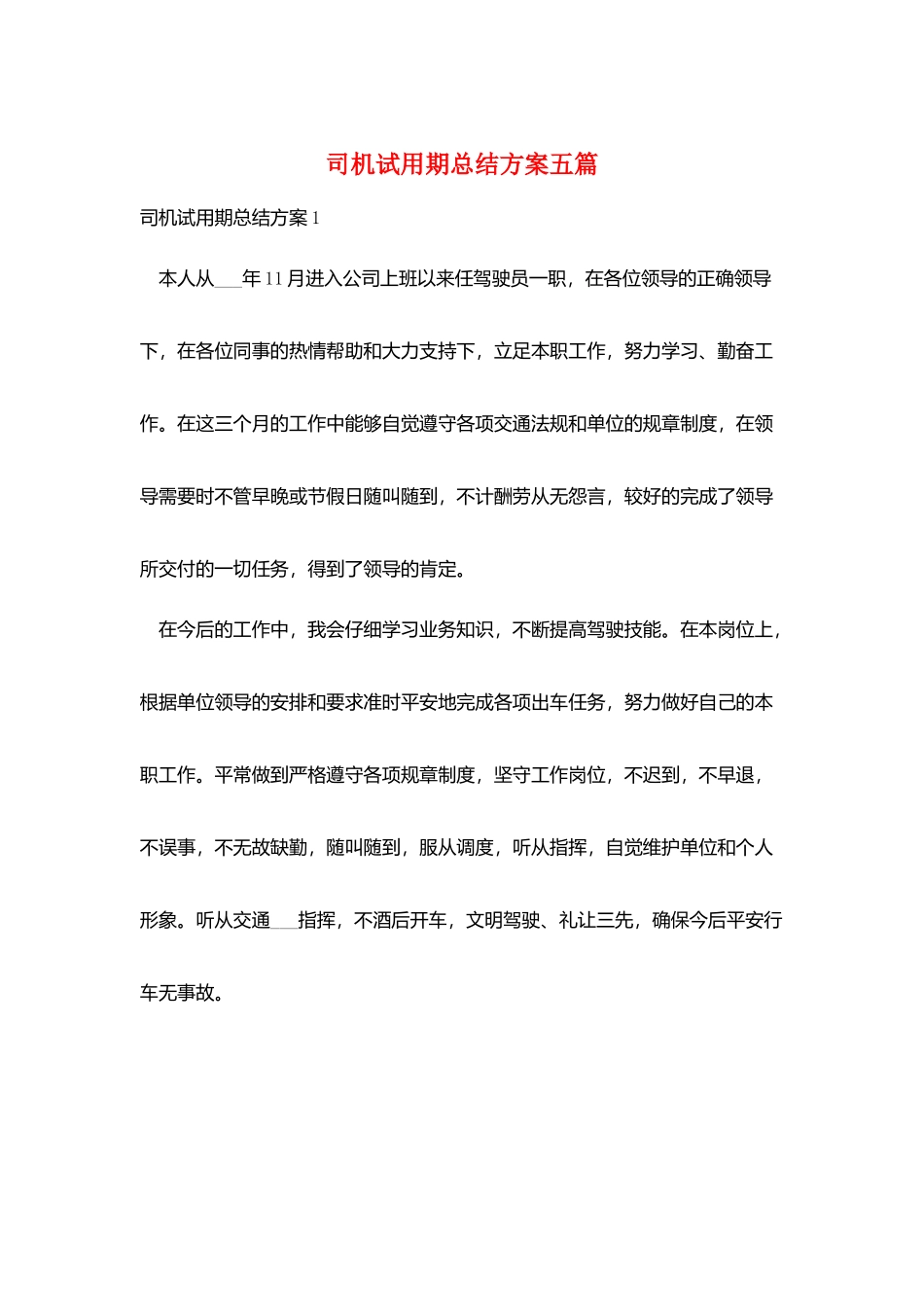 司机试用期总结计划五篇_第1页