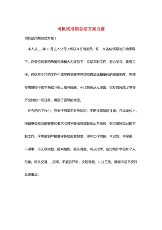 司机试用期总结计划五篇