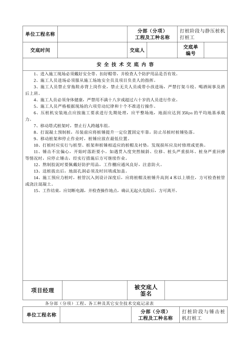 各分部工程各工种及其它安全技术交底记录表_第2页