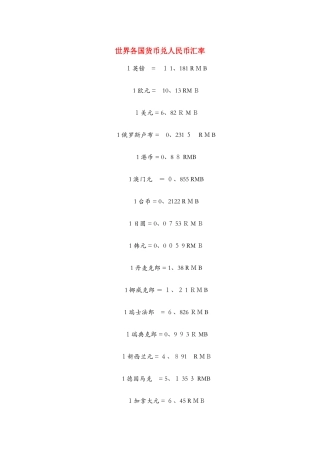 各国货币兑人民币汇率表