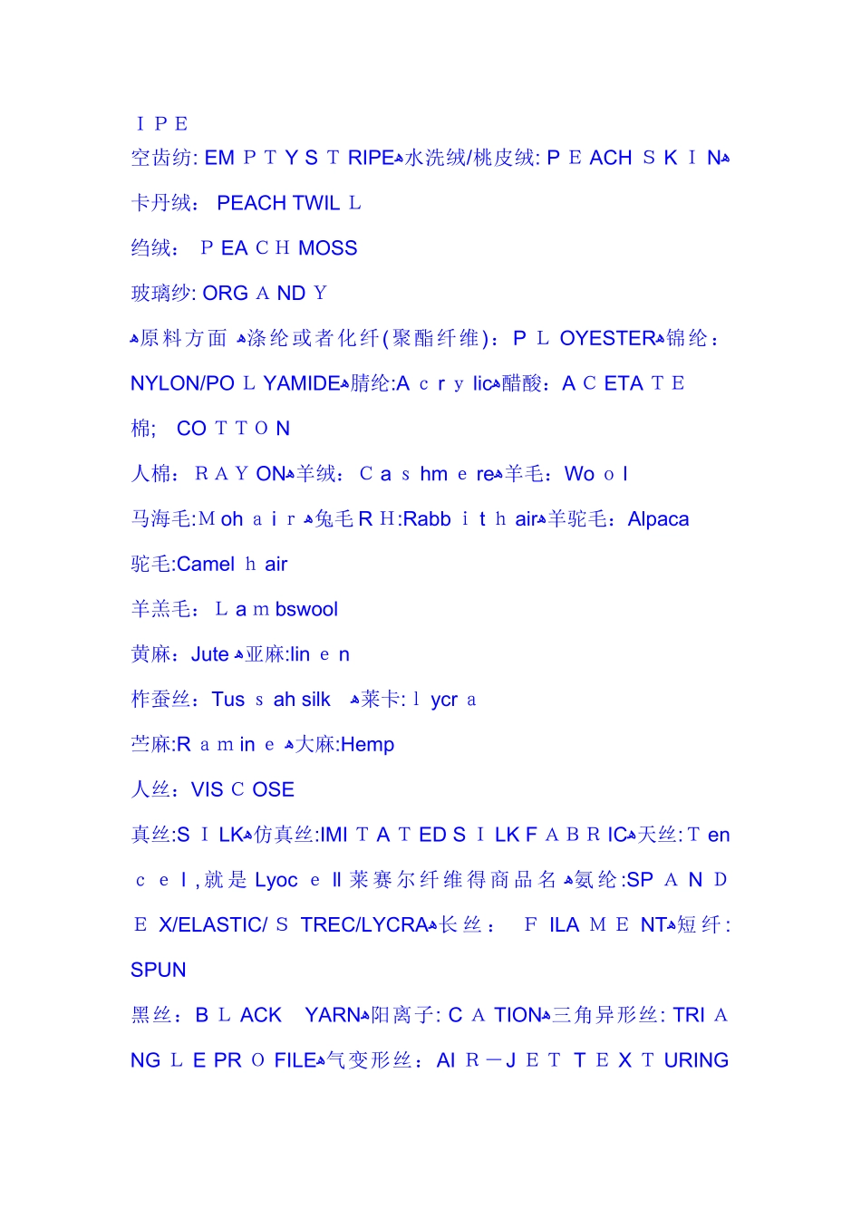 各种服装面料成分的中英文及缩写_第3页