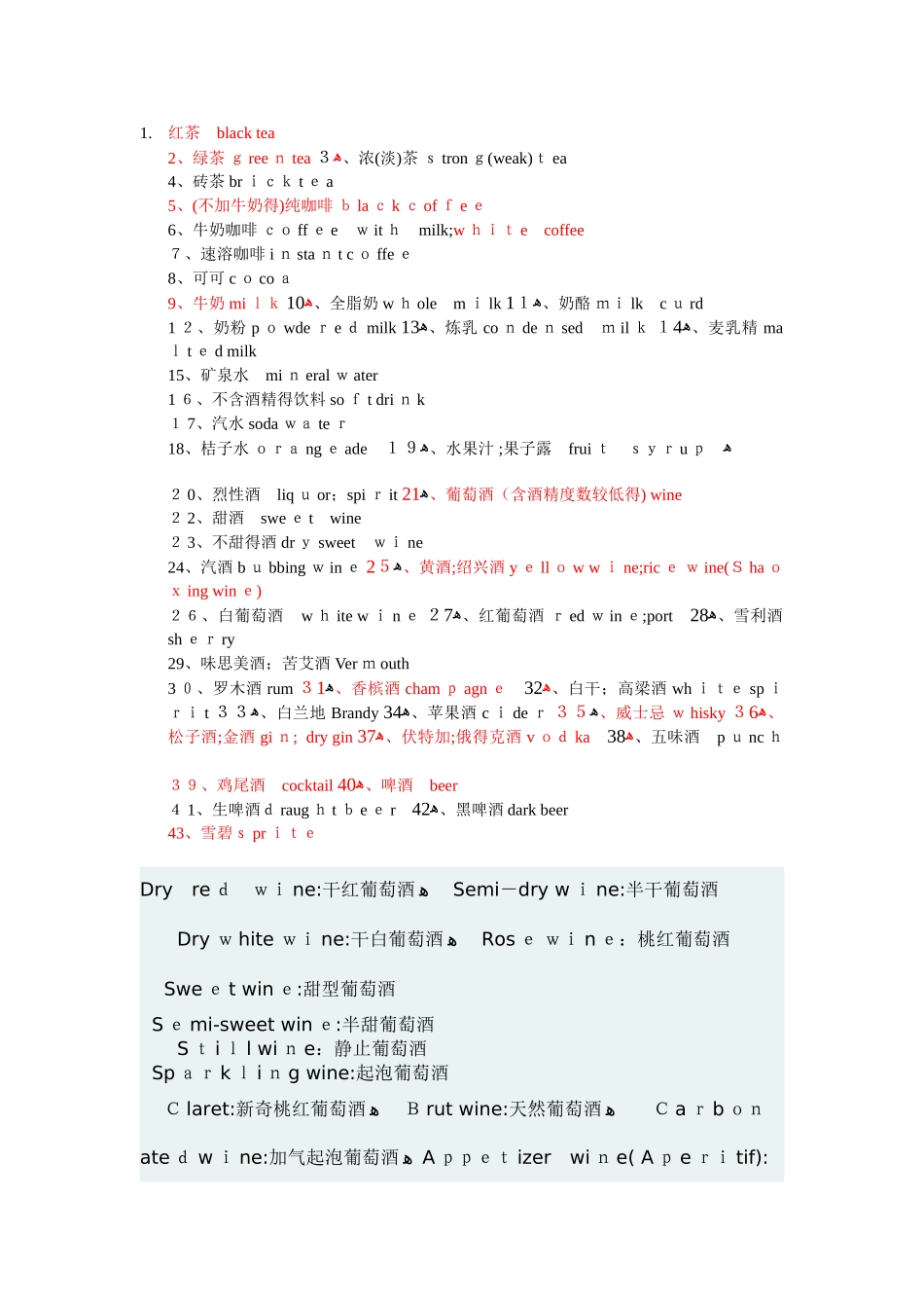 各种饮料的英文名称_第1页