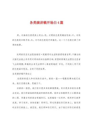 各类演讲稿开场白4篇