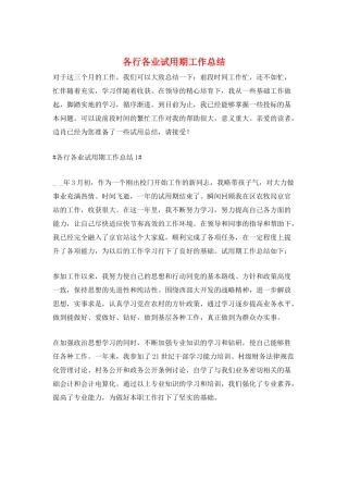 各行各业试用期工作总结