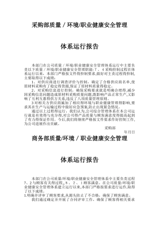 各部门体系运行报告