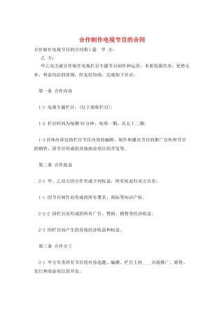 合作制作电视节目的合同