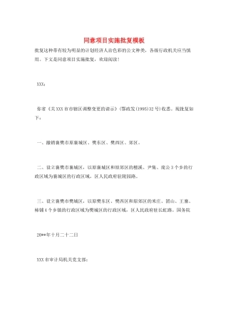 同意项目实施批复模板