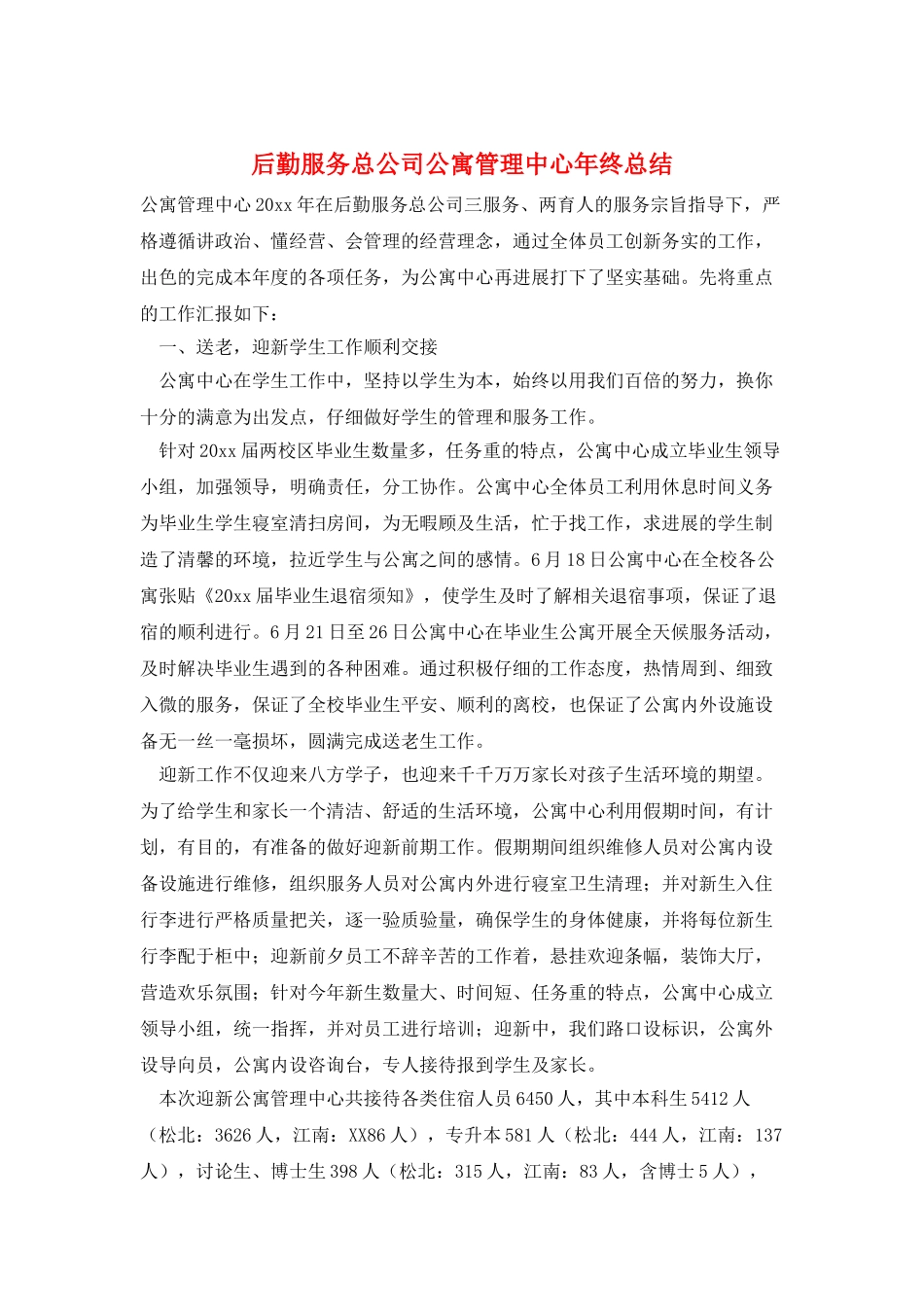 后勤服务总公司公寓管理中心年终总结_第1页