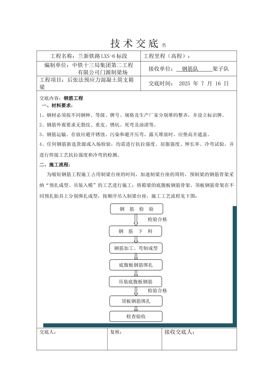 后张法预应力混凝土简支箱梁工程技术交底书_第1页