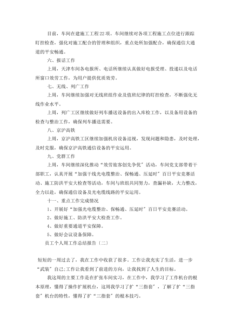 员工个人周工作总结报告_第2页