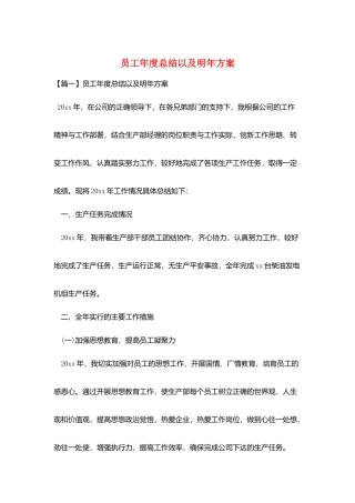 员工年度总结以及明年计划