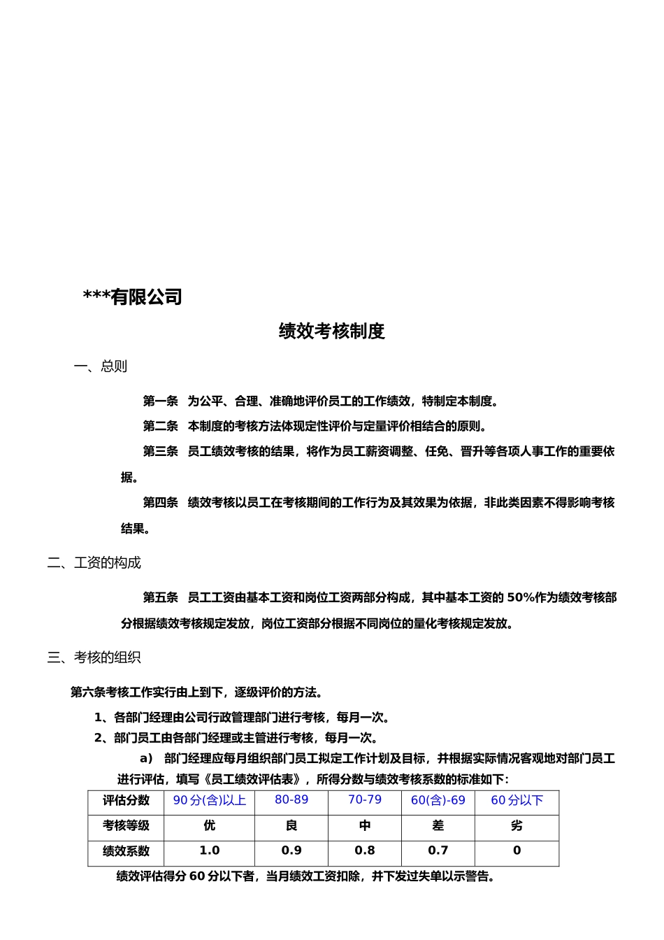 员工手册附件七：绩效考核制度_第1页