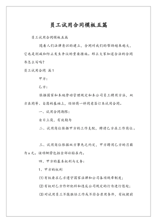 员工试用合同模板五篇