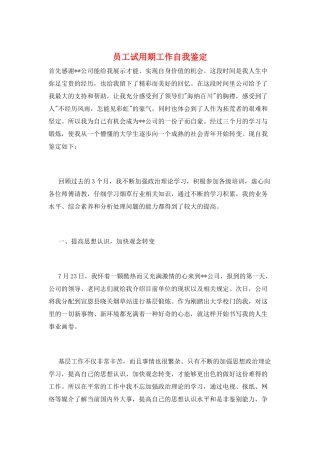 员工试用期工作自我鉴定