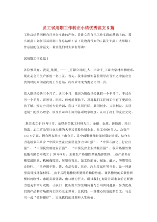 员工试用期工作转正小结优秀范文5篇