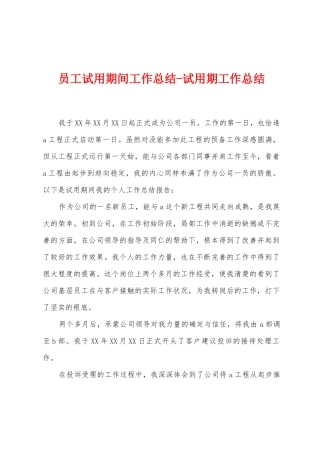 员工试用期间工作总结-试用期工作总结