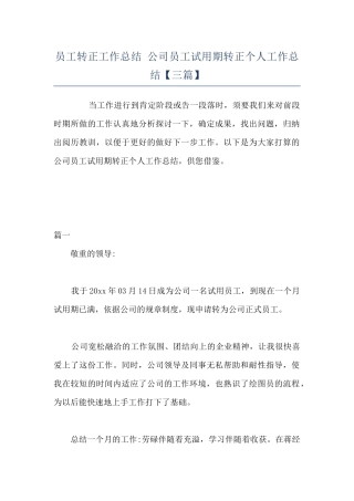 员工转正工作总结-公司员工试用期转正个人工作总结