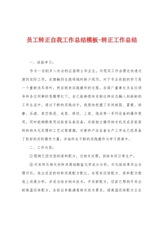 员工转正自我工作总结模板-转正工作总结