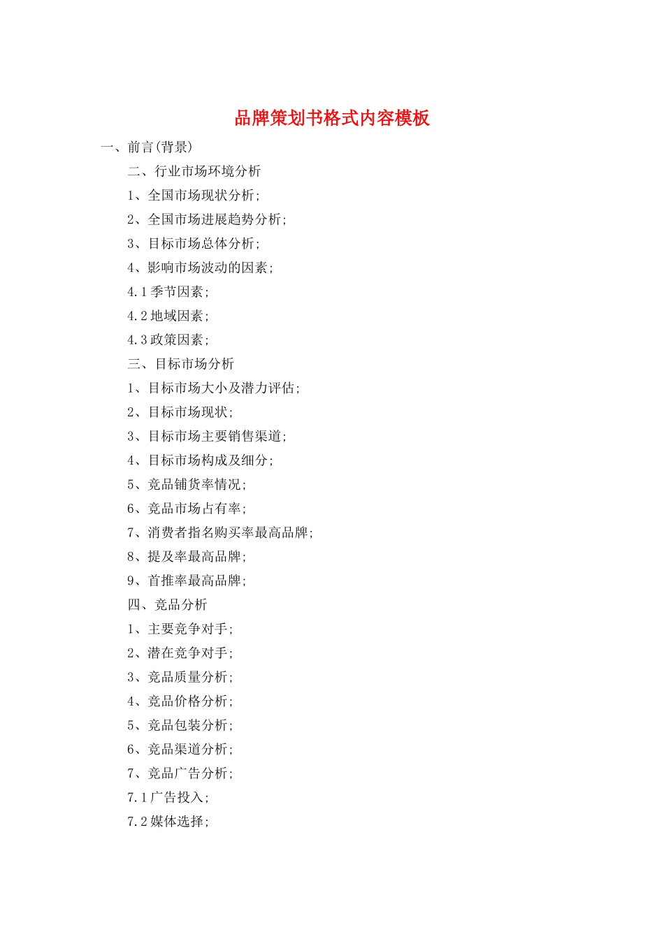 品牌策划书格式内容模板_第1页