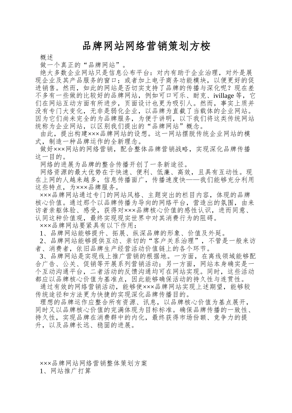 品牌网站网络营销策划方桉_第1页