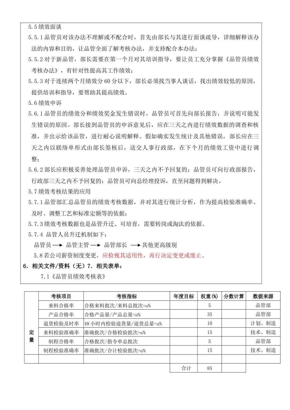品管部绩效考核管理制度_第3页